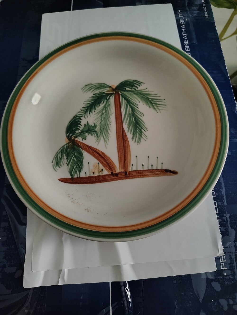 2 Palm Tree Dinner Plates- Green & Brown